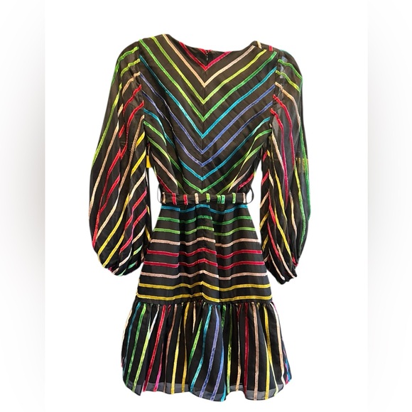 Amanda Uprichard Black Multicolor Striped Dress - Picture 4 of 12